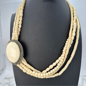 Vintage Organic Material Necklace Glows Mid Century Multi Strand Tribal Bohemian